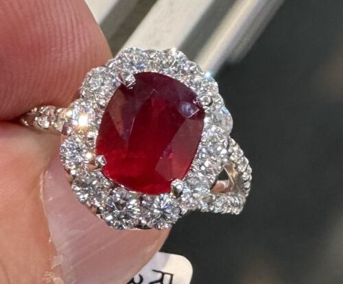 Sensational Unheated No Heat 3.00ct Pigeon’s Blood Ruby Ring GRS