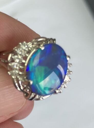 Exquisite 4.98ct Australian Black Opal & Diamond Platinum Ring