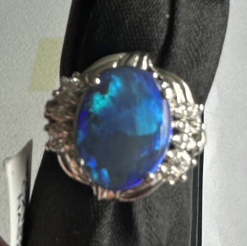 Exquisite 4.98ct Australian Black Opal & Diamond Platinum Ring