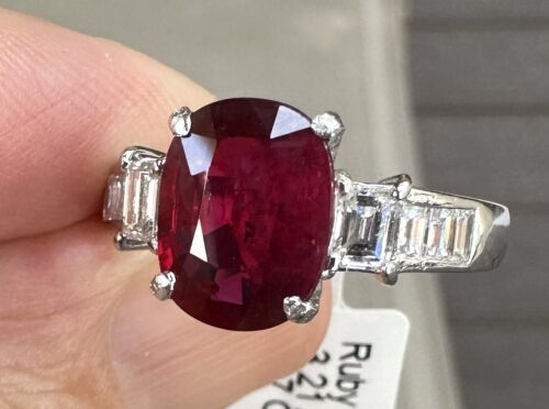 Sensational Unheated No Heat 3.21ct Pigeon’s Blood Ruby Ring Lotus C