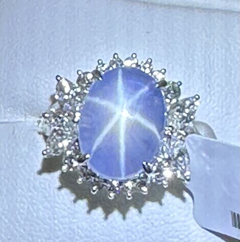 An Exquisite Burma 8.17ct Star Sapphire & Diamond Platinum Ring & Cert