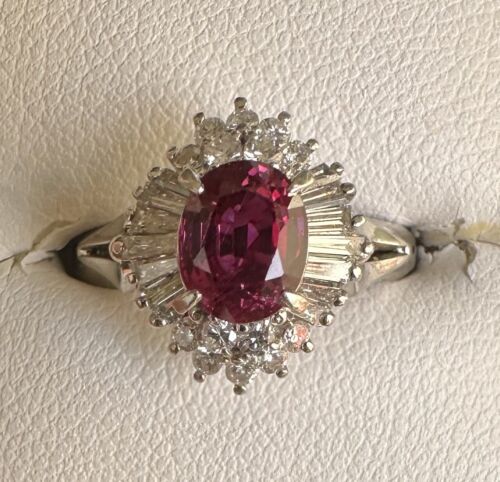 An Exquisite Unheated No Heat 1.11ct Thai Ruby & Diamond Platinum Ring