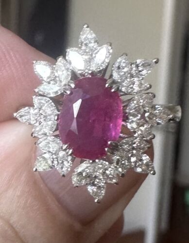 Beautiful Unheated No Heat 1.70ct Burma Ruby & Diamond Ring GIA Cert