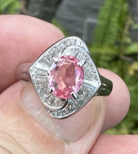 Sensational Unheated 1.29ct Padparadscha Sapphire & Diamond Ring AIGS