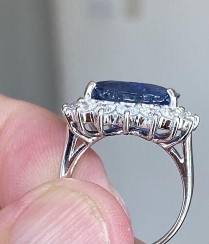 Sensational Unheated No Heat 14.14ct Burma Blue Sapphire & Diamond Rin