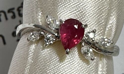 A Rare & Delightful Red Beryl/Bixbite Diamond Platinum Ring