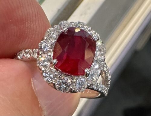 Sensational Unheated No Heat 3.00ct Pigeon’s Blood Ruby Ring GRS