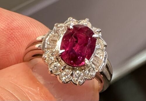 Exquisite 2.11ct Ruby & Diamond Platinum Ring GIA