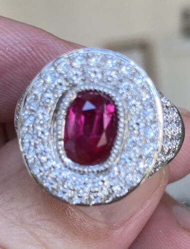 Beautiful Unheated 2.07ct Burma Ruby & Diamond Ring GIA Certificate