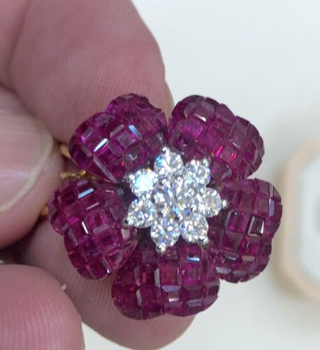 Magnificent Invisibly Set 20.50ct Burma Ruby & Diamond 18k Gold Earrin