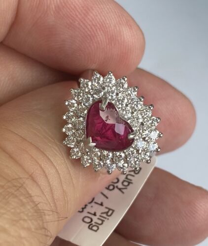 Wonderful Unheated 2.09ct Burma Ruby & Diamond Plat Ring Lotus Cert