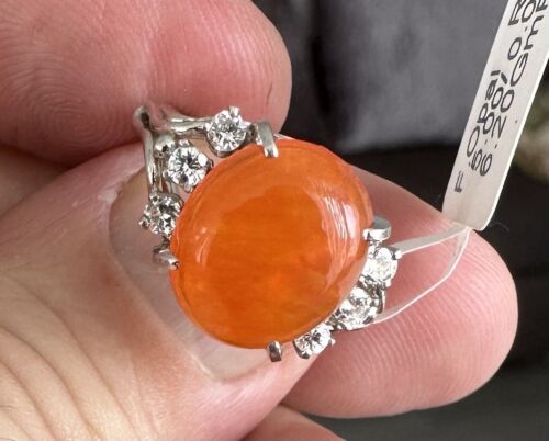 Delightful 5.00ct Mexican Fire Opal & Diamond Platinum Ring