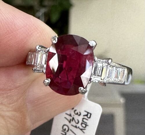 Sensational Unheated No Heat 3.21ct Pigeon’s Blood Ruby Ring Lotus C