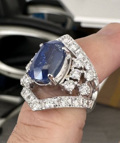 Magnificent Unheated Burma 7.28ct Cornflower Blue Sapphire Ring Lotus