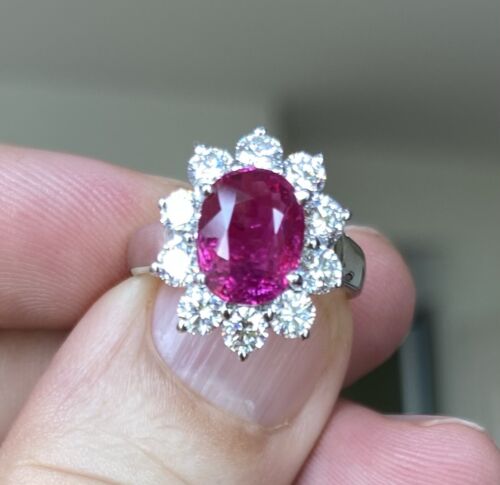 An Important Unheated Burma 3.11ct Ruby & Diamond Ring GRS Cert