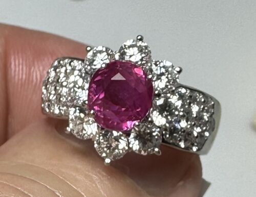 Stunning 2.05ct Unheated No Heat Burma Ruby + Diamond Ring