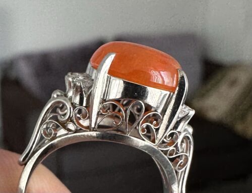 Delightful 5.00ct Mexican Fire Opal & Diamond Platinum Ring