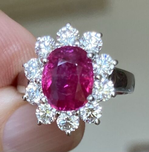 An Important Unheated Burma 3.11ct Ruby & Diamond Ring GRS Cert