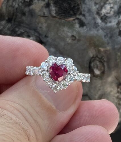 A Magnificent Unheated No Heat 1.02ct Burma Ruby & Diamond Ring GIA