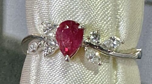 A Rare & Delightful Red Beryl/Bixbite Diamond Platinum Ring