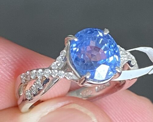 Sensational Unheated 4.35ct Blue Sapphire Platinum & Diamond Ring