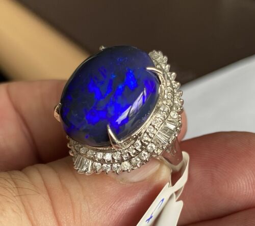 Magnificent 16.75ct Australian Black Opal & Diamond Platinum Ring