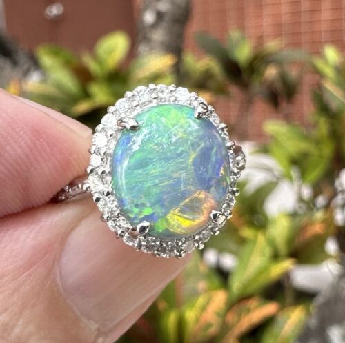 Magnificent 3.65ct Australian Black Opal & Diamond Platinum Ring