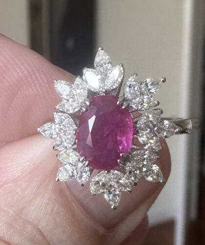 Beautiful Unheated No Heat 1.70ct Burma Ruby & Diamond Ring GIA Cert