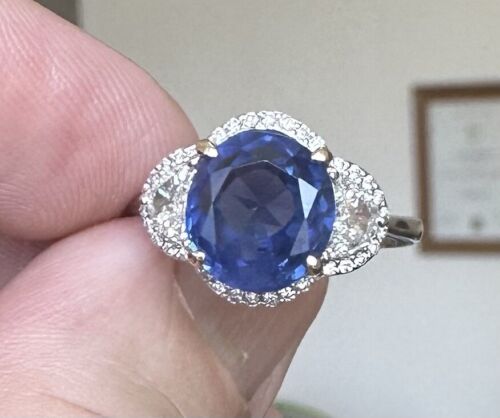 Magnificent Unheated Burma No Heat 5.25ct  Blue Sapphire Ring GIA Cert