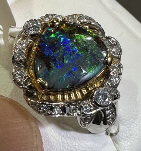 Exquisite 3.75ct Australian Black Opal & Diamond Platinum/18k Ring