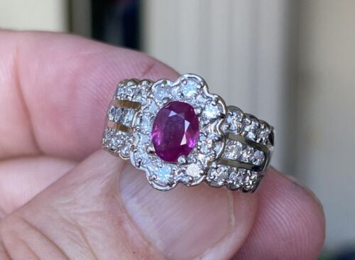 Beautiful Unheated No Heat 1.01ct Burma Ruby & Diamond Ring GIA