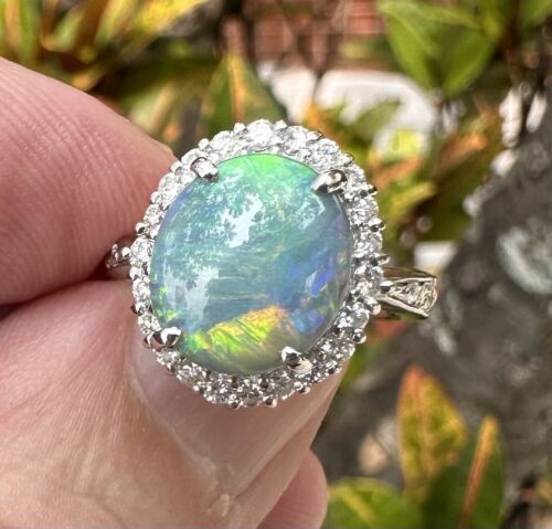 Magnificent 3.65ct Australian Black Opal & Diamond Platinum Ring