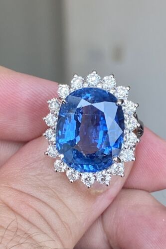 Sensational Unheated No Heat 14.14ct Burma Blue Sapphire & Diamond Rin