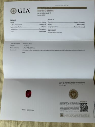 An Exquisite Unheated No Heat 1.21ct Burma Ruby & GIA Certificate