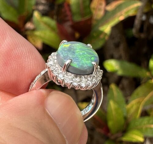 Magnificent 3.65ct Australian Black Opal & Diamond Platinum Ring