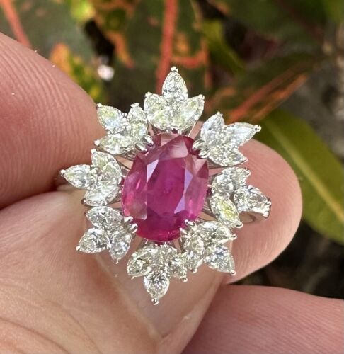 Beautiful Unheated No Heat 1.70ct Burma Ruby & Diamond Ring GIA Cert