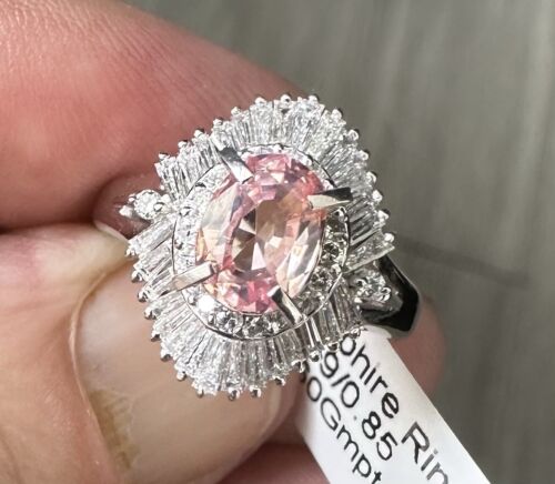 A Delightful 1.49ct Padparadscha Sapphire & Diamond Platinum Ring AIGS