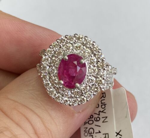 Beautiful Unheated 2.79ct Burma Ruby & Diamond Ring Lotus Certificate