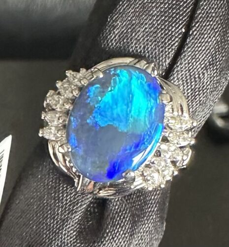 Exquisite 4.98ct Australian Black Opal & Diamond Platinum Ring