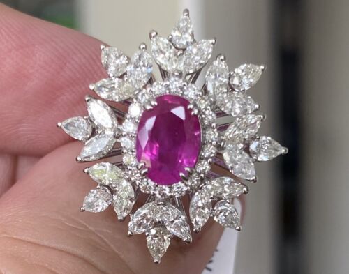 Beautiful Unheated No Heat 2.20ct Burma Ruby & Diamond Ring GIA Cert