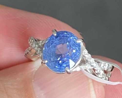 Sensational Unheated 4.35ct Blue Sapphire Platinum & Diamond Ring