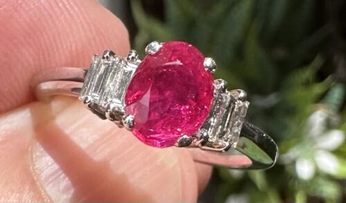 A Superb Unheated No Heat 1.73ct Burma Ruby & Diamond Ring GRS Cert