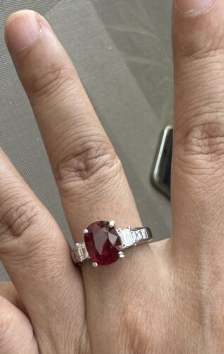 Sensational Unheated No Heat 3.21ct Pigeon’s Blood Ruby Ring Lotus C