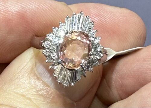 Exquisite Unheated No Heat 1.82ct Padparadscha Sapphire Platinum Ring