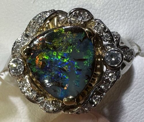 Exquisite 3.75ct Australian Black Opal & Diamond Platinum/18k Ring