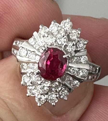 A Magnificent Unheated Burma 1.36ct Pigeon’s Blood Ruby & Dia Ring GRS