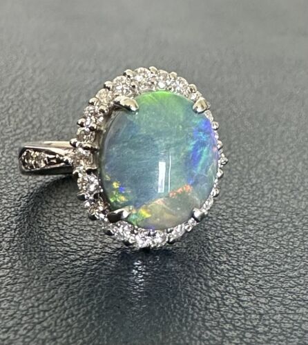 Magnificent 3.65ct Australian Black Opal & Diamond Platinum Ring