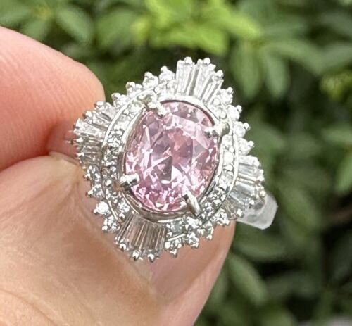 Sensational Unheated 3.18ct Padparadscha Sapphire & Diamond Ring AIGS