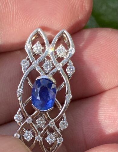 Beautiful Unheated No Heat 1.31ct Burma Blue Sapphire & Diamond Pendan