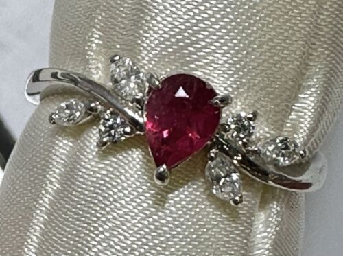 A Rare & Delightful Red Beryl/Bixbite Diamond Platinum Ring